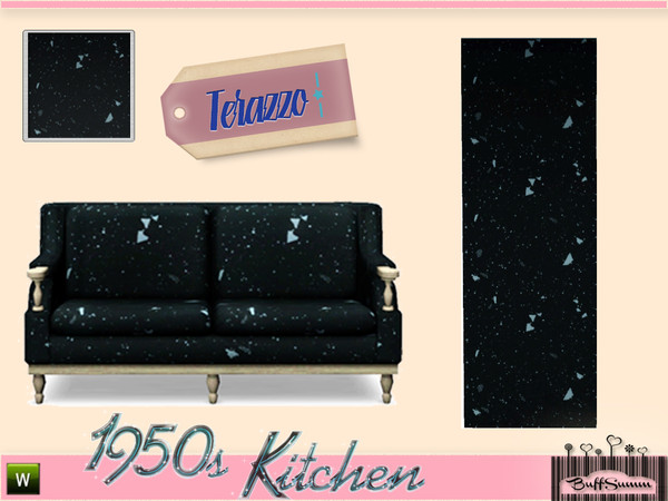 Sims 3 — 1950sTerrazzo by BuffSumm — 1950s themed pattern - shown on a loveseat and on a wall.
