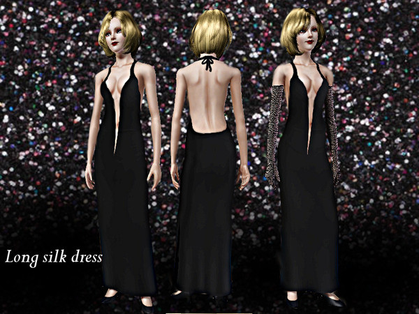 Sims 3 — Long silk dress_T.D. by Sylvanes2 — Long and sexy modern vampire dress with and without gloves for