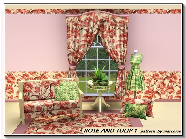 Sims 3 — Rose and Tulip 1_marcorse by marcorse — A traditional rose and tulip wallpaper design in a Fabric pattern. 3
