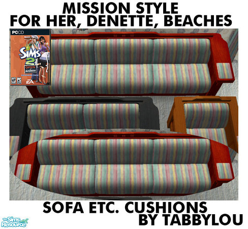 Sims 2 — TL - For-Her-Denette-Beaches-MS SofaEtcCushions by TabbyLou — Sofa Etc (file recolors all three items) Cushions