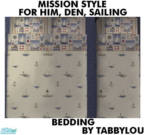 Sims 2 — TL - For-Him-Den-Sailing MS-Bedding by TabbyLou — Bedding in Mission Style, For Him, Den in Sailing Decor. I