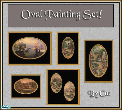 Sims 2 — Oval Painting Set by cat3cm — A new set of oval paintings that will max out your Sims needs. All 5 are new mesh
