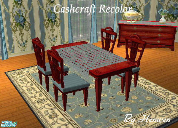 Sims 2 — Rose Cherry Dining Table Recolor by Henwen — Recolor of Cashcraft\'s \"Roselynde\" dining table in