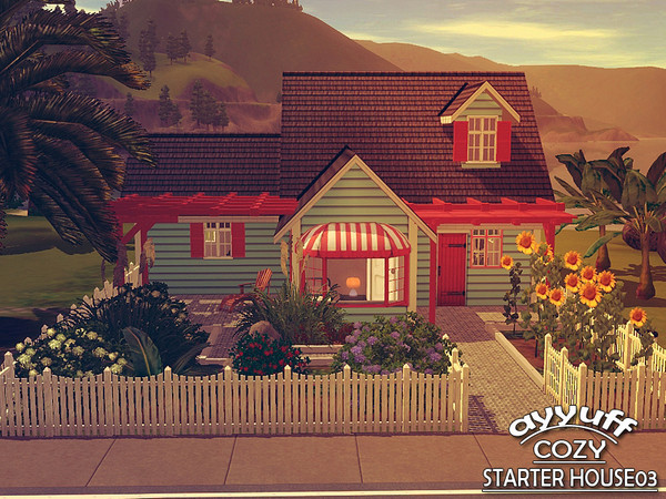 Sims 3 — Cozy Starter House03_Furnished_ by ayyuff — A cute and friendly family home with blue and red color exterior
