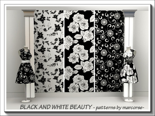 Sims 3 — Black and White Beauty_marcorse by marcorse — This set comprises three patterns in monochrome black and white,
