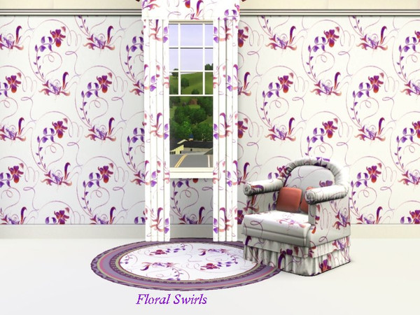 Sims 3 — Floral Swirls_whisperingsim by whisperingsim — A swirly floral fabric pattern by whisperingsim with three
