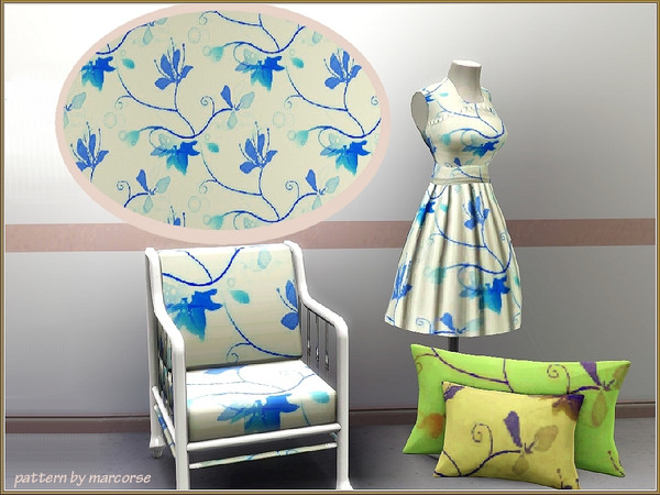 Sims 3 — Delicate_marcorse by marcorse — A delicate tracery of lilies and vines in shades of blue.