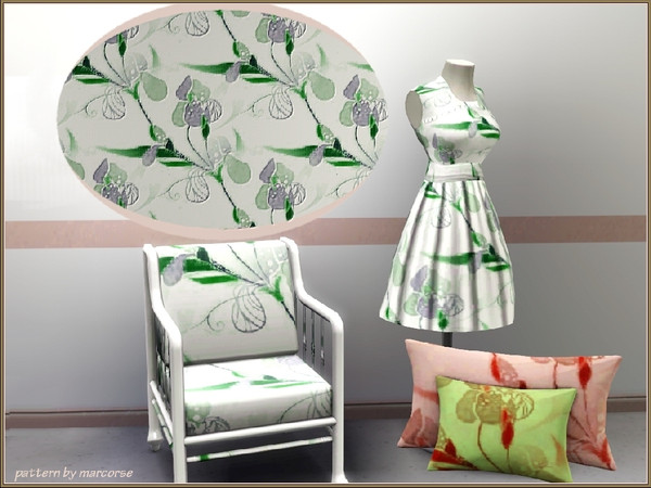Sims 3 — Flag Iris_marcorse by marcorse — A diagonal pattern featuring a stem of Iris Germanica or flag iris in green