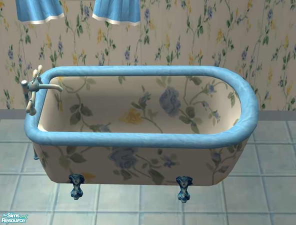 Sims 2 — Spring Bath - Bathtub by Riverwillows — Lovely white tub decorated with blue and yellow spring flowers. Part of