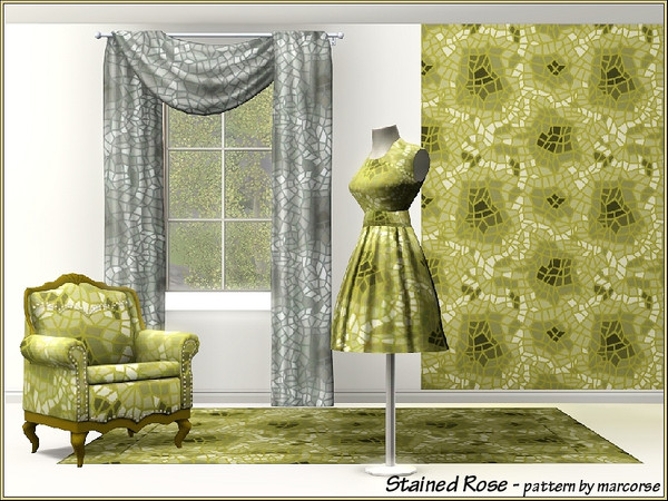 Sims 3 — Stained Rose_marcorse by marcorse — An Abstract pattern in a stylised stained glass rose design in yellow.