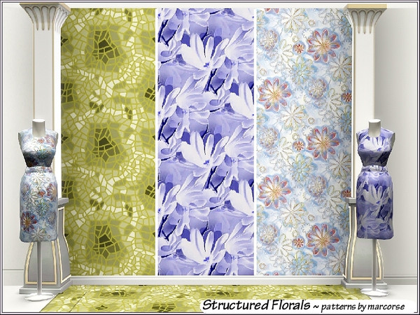 Sims 3 — Structured Florals_marcorse by marcorse — Three pretty floral patterns featuring daisy, lotus and rose flowers.