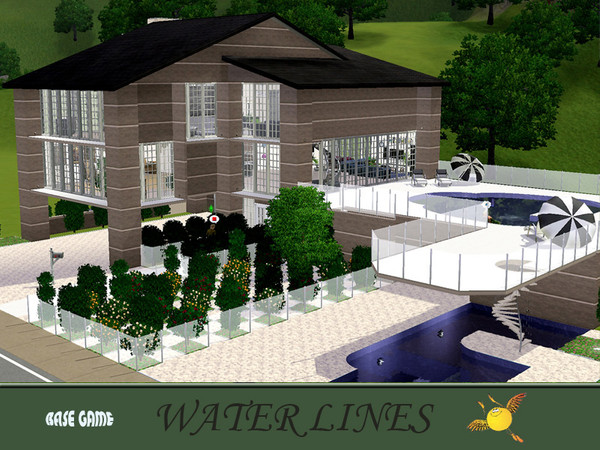 Sims 3 — evi  Water Lines by evi — An elegant house with a double pool. Four comfortable bedrooms and a reading room on