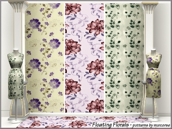 Sims 3 — Floating Florals_marcorse by marcorse — 3 Fabric patterns with a recurring 'floating' floral theme.