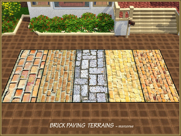 Sims 3 — Brick Paving Terrains_marcorse by marcorse — Four brick paving terrain paints in soft browns and a grey block