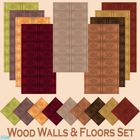 Sims 2 — Wood Walls and Floors set by Sheera — This set includes 18 items : 9 walls and their 9 matching floors. The