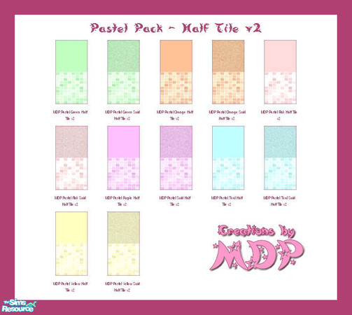 Sims 2 — MDP Pastel Pack Half Tiles Half Solid v2 by MelandStv — There are 12 colourful walls in this set. hey are part