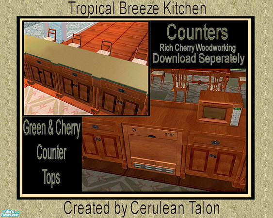 Sims 2 — Tropical Breeze Kitchen - Green Counter by Cerulean Talon — Light tropical breezes make this kitchen a dream