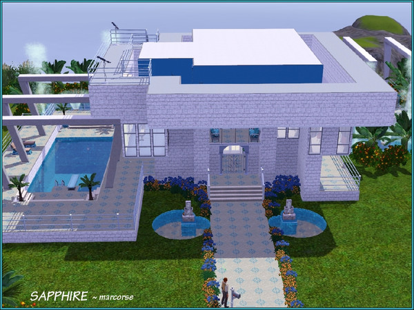 Sims 3 — Sapphire by marcorse — Sapphire is a 3storey, 3bedroom, 4bathroom residence of white, textured brick