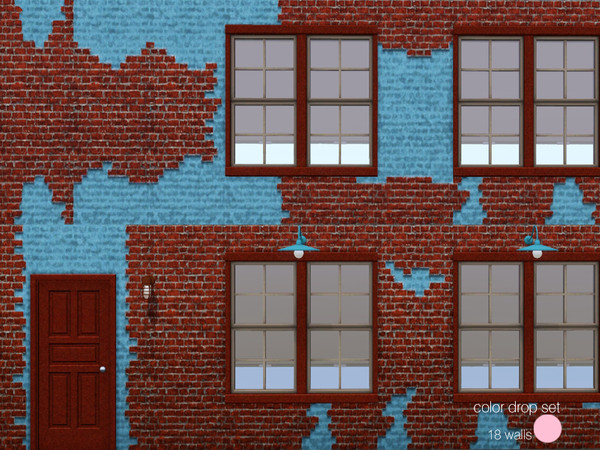 Sims 3 — Color Drop Set by DOT — Color Drop Set. 18 matching wall patterns of brick or masonry with foundation showing.
