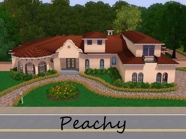 Sims 3 — Peachy by slsaul — Floridian style home in peach stucco. Comes with 4 bedrooms and 4 bathrooms. Open plan
