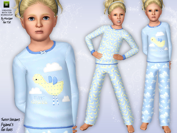 Sims 3 — Tweet Dreams by minicart — This set of two cute Tweet Dreams pyjamas for girls with a cute duckling on the front