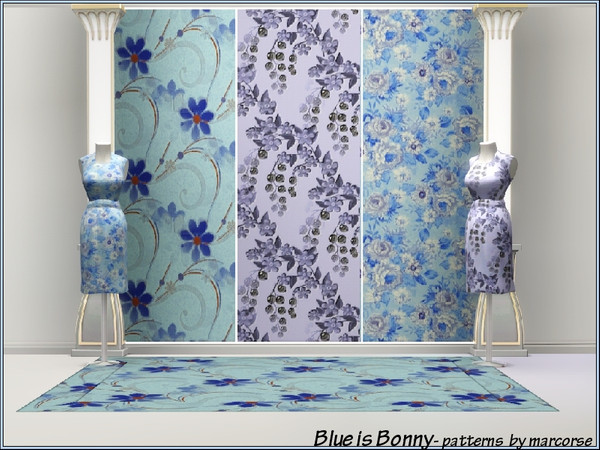 Sims 3 — Blue is Bonny_marcorse by marcorse — Blue is certainly bonny, as this set of three, floral Fabric patterns will