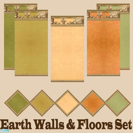 Sims 2 — Earth Walls & Floors Set by Sheera — This set includes 10 items : 5 walls and their 5 matching floors . The