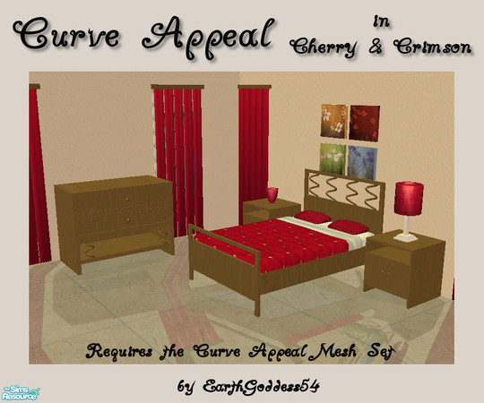 Sims 2 — Curve Appeal Recolor #3 by EarthGoddess54 — A cherry wood & crimson recolor of my Curve Appeal Bedroom set;
