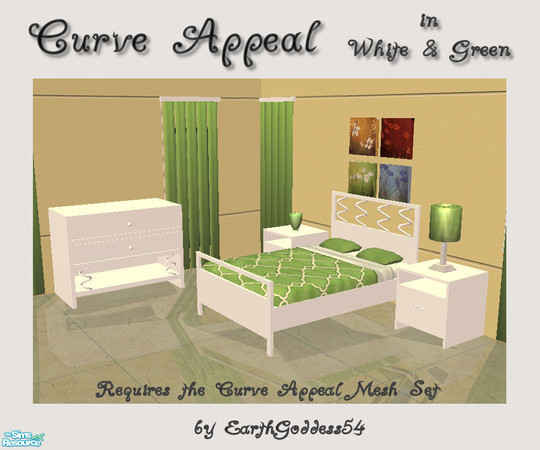 Sims 2 — Curve Appeal Recolor #2 by EarthGoddess54 — A white & green recolor set of my Curve Appeal Bedroom set; you