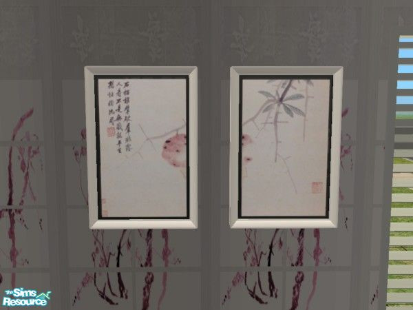 Sims 2 — Sakura Living Set - Artwork by Riverwillows — Lovely Japanese artwork of a poem about sakura (cherry blossoms).