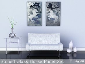 Sims 3 — Etched Glass Horse Panel Set by ziggy28 — A beautiful set of two Etched glass horse wall art pictures.Game mesh.