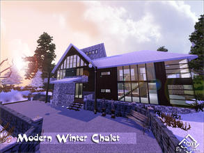 Sims 3 — Modern Winter Chalet by Devirose — Modern lines covered with snow, large rooms, parking, furnished back. The