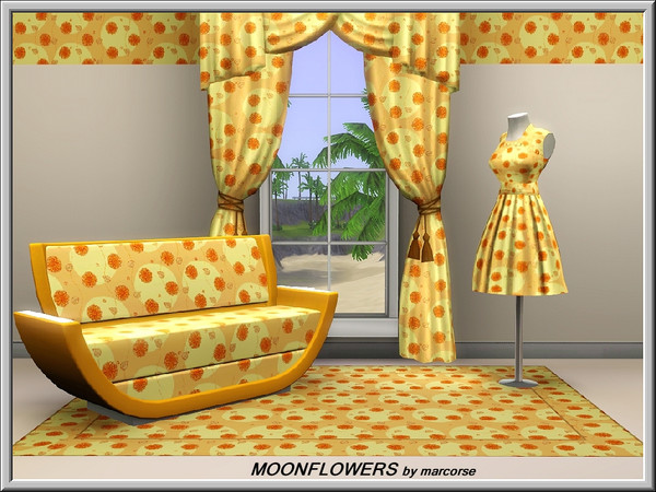 Sims 3 — Moonflowers_marcorse by marcorse — Abstract pattern: full moon, tendrils and orange flowers
