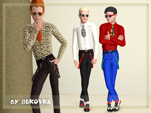 Sims 3 —   Dude  by bukovka — Set of clothes in dude style. Includes: shirt with tie, pants with suspenders, shoes and