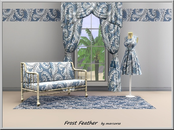 Sims 3 — Frost Feathers_marcorse by marcorse — Abstract pattern: frosty feather motif in Wedgewood blue and white