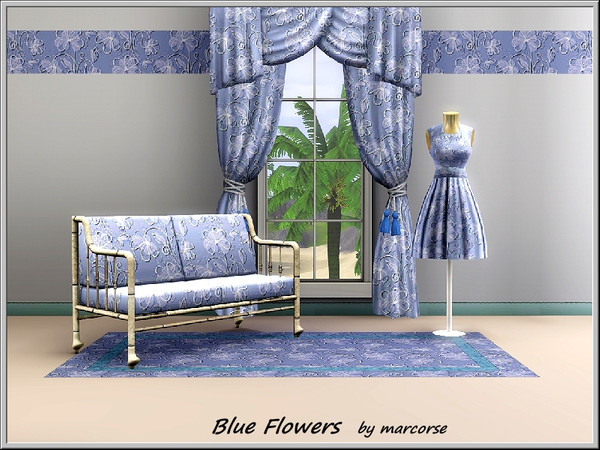 Sims 3 — Blue Flowers_marcorse by marcorse — Fabric pattern: stylised blue and white flowers.