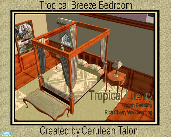 Sims 2 — Tropical Breeze Bedroom - Curtained Bed by Cerulean Talon — Light tropical breezes make thisb bedroom a dream