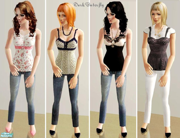 Sims 2 — Set 20 by darkbuterfly — 4 stylish everyday outfits for your sim ladies. Don't forget to get the mesh. The mesh