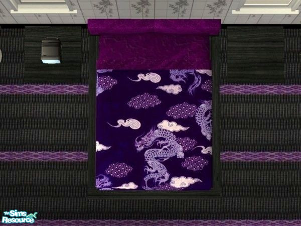 Sims 2 — Purple Dragon Bedroom - Bedding by Riverwillows — Lovely purple bedding featuring dragons and purple sheets.