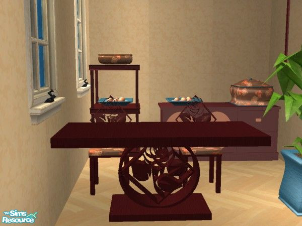 Sims 2 — Orange Blossom Dining Table by brena31 —  The table in a darker wood from detimgi's rose dining set.