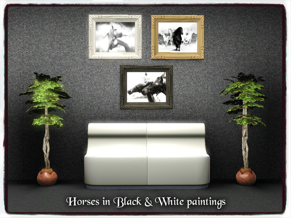 Sims 3 — Horses in Black & White by Xodess — This is one single file of horse paintings, and is called 'HORSES IN