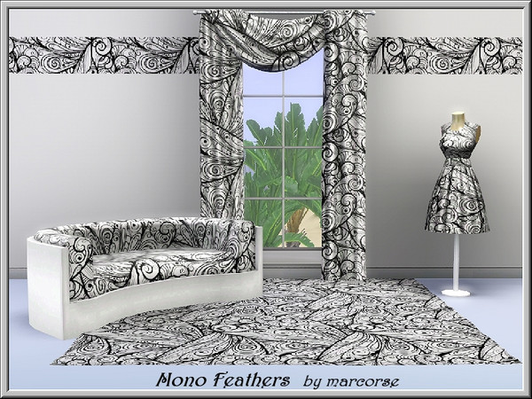 Sims 3 — Mono Feathers_marcorse by marcorse — Abstract pattern: monochrome stylised feather design