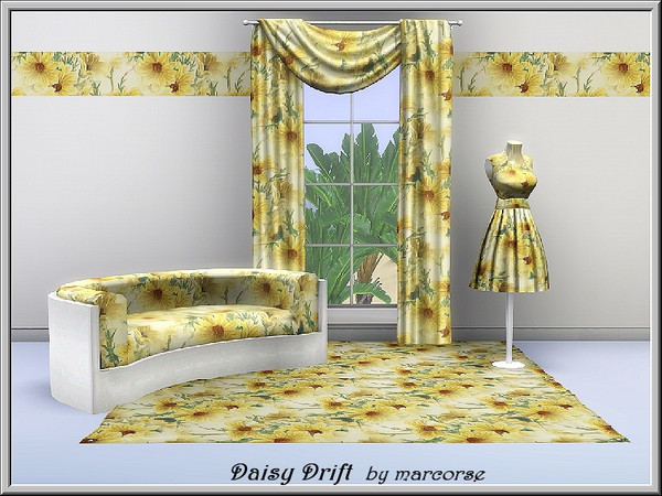 Sims 3 — Daisy Drift_marcorse by marcorse — Abstract pattern: yellow and brown daisies in a drift design.