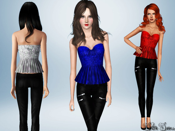 Sims 3 — Royals by StarSims — Perfect outfit for a party or date.The set include a peplum top and leather pants, both