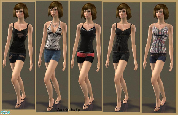 Sims 2 — Shorts and Tops - Set 18 by darkbuterfly — Set of 5 shorts and tops. No meshes or ep required. Hope you enjoy! 
