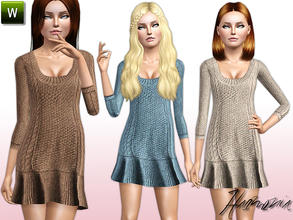 Sims 3 — TEEN ~ Vintage Skinny Sweater Dress by Harmonia — 4 Variations. Recolorable 
