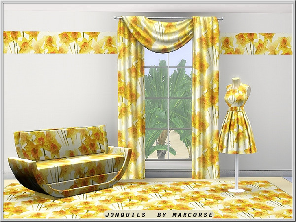 Sims 3 — Jonquils_marcorse by marcorse — Fabric pattern: spring shower of bright yellow jonquils
