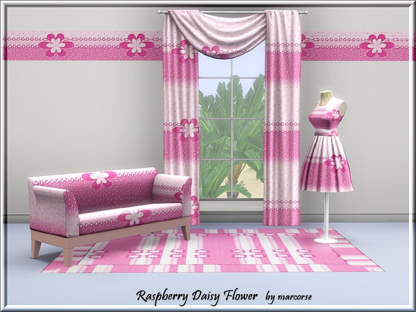 Sims 3 — Raspberry Daisy Flower_marcorse by marcorse — Fabric Pattern: tiny raspberry daisies with a deeper stripe and
