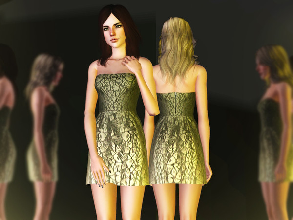 Sims 3 — Bloom by -April- — Hey! So this is a quite simple strapless dress with this sort of metallic print texture which