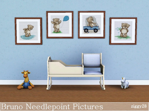 Sims 3 — Bruno by ziggy28 — A set of four little cute bear needlepoint pictures, the little bear is called Bruno. Game
